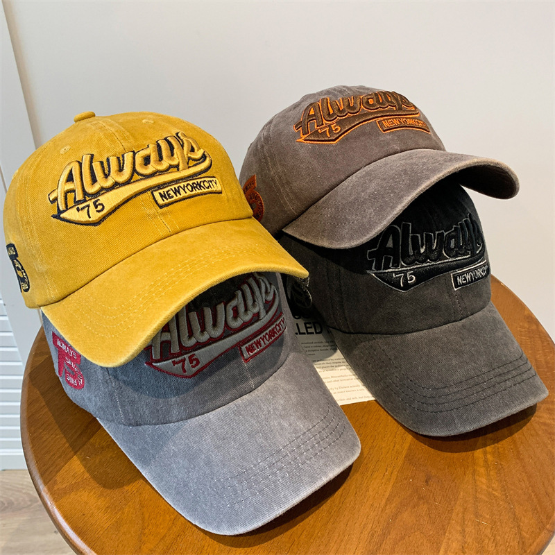 Cross-border AliExpress washed old letter embroidered peaked cap trendy men's personalized Street Women's sun-proof baseball hat