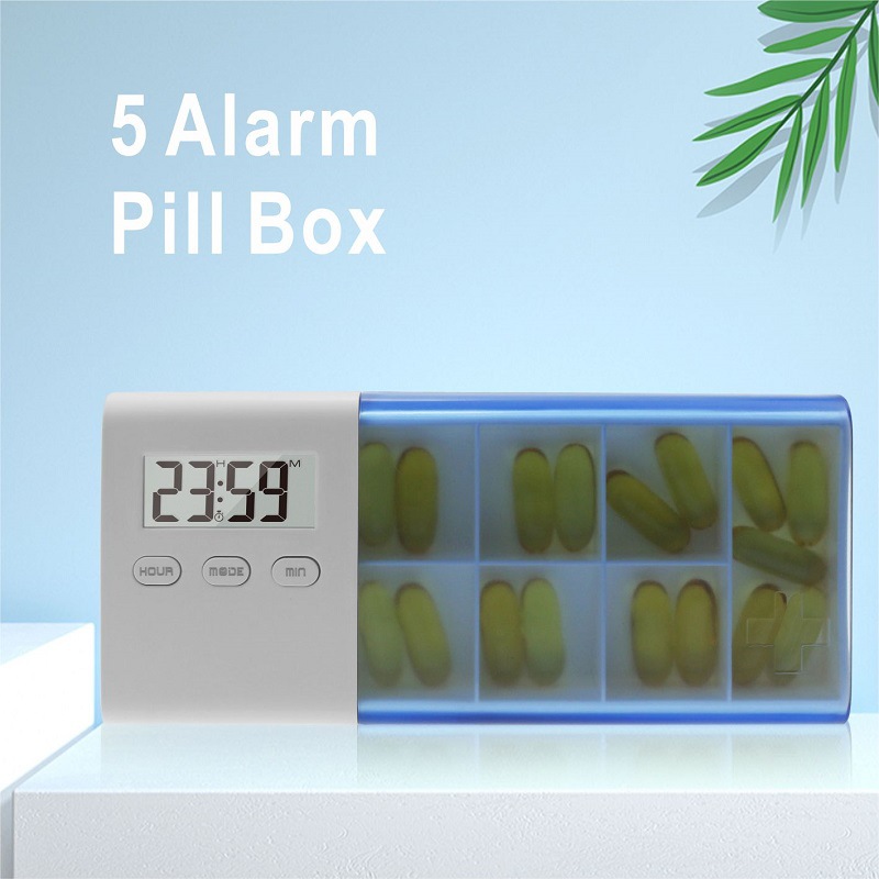 Charging ABS + PC + PP material vibration + ringtone reminder 5 groups alarm clock intelligent electronic medicine box