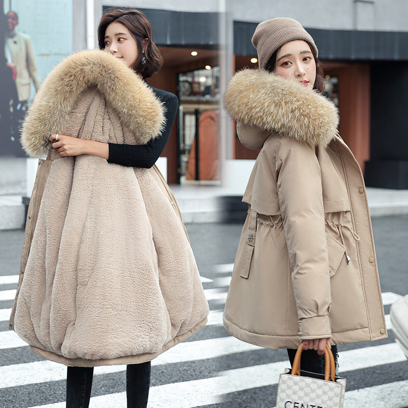 Cotton-padded jacket Women's 2024 Winter Parker Casual Mid-length Korean Style Women's Warm Loose Big Wool Collar Cotton-padded Jacket