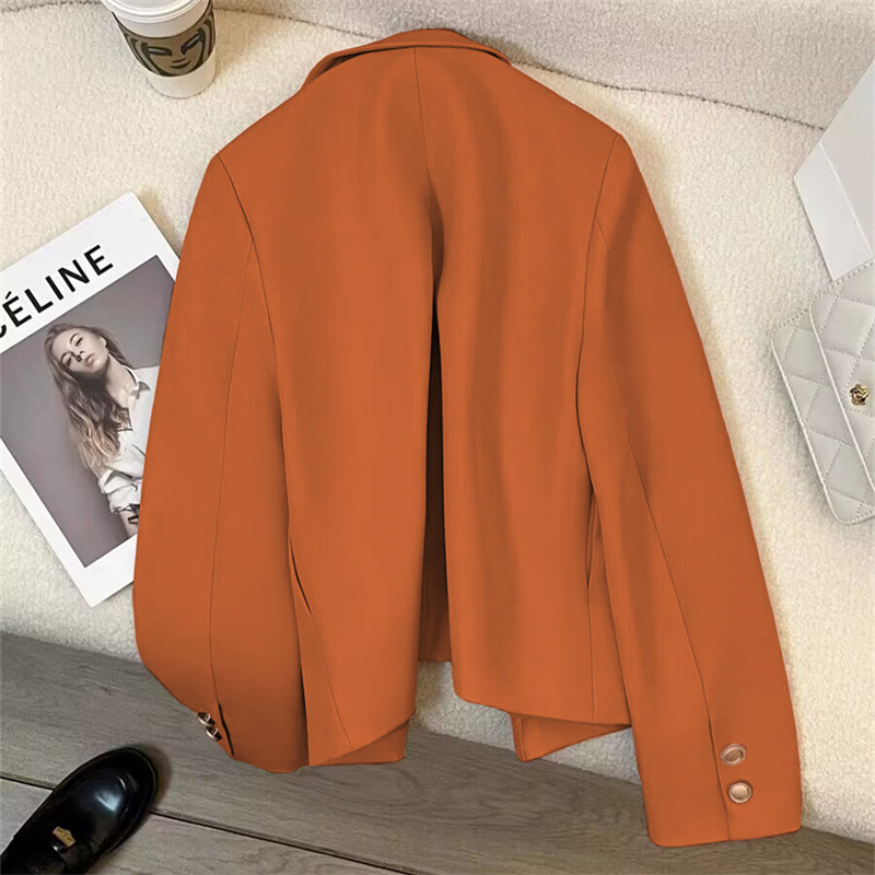 2024 autumn new orange short small suit jacket female temperament slimming casual commuter style top female