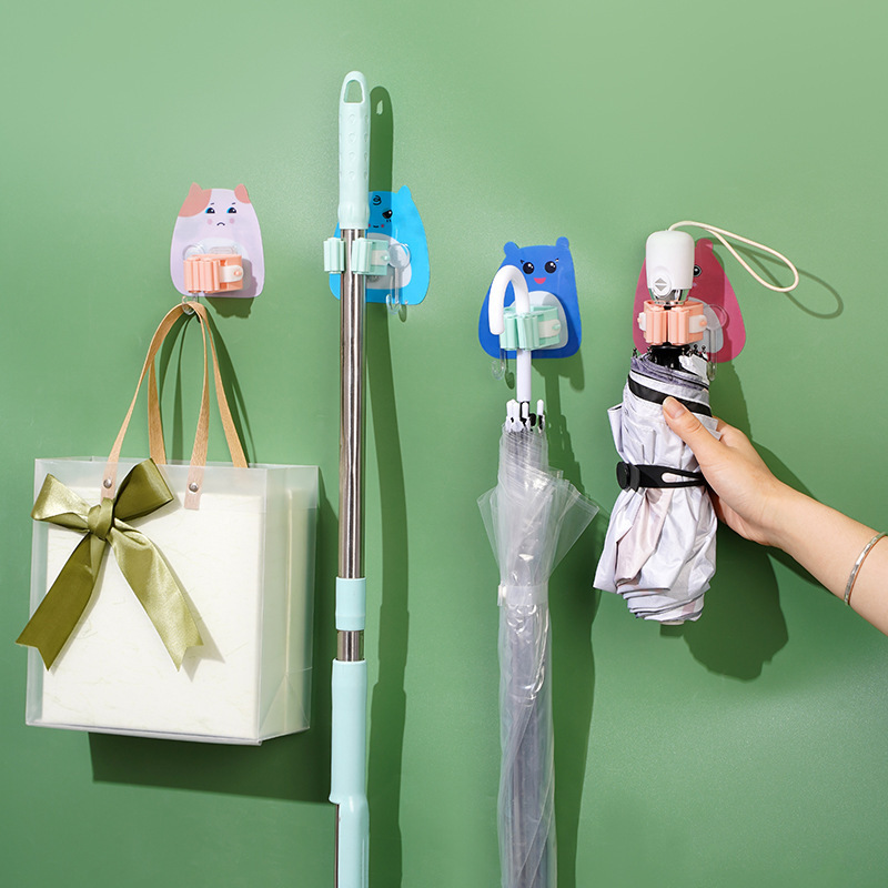 Mop Hook Punch-free Bathroom Shelf Hanging Broom Clip Holder Strong Magic Traceless Wall Hanging Storage Rack Hook