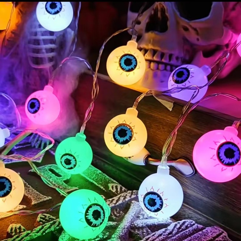 New Halloween light string eyeball ghost luminous string lights LED solar ghost eyes holiday party decoration lights