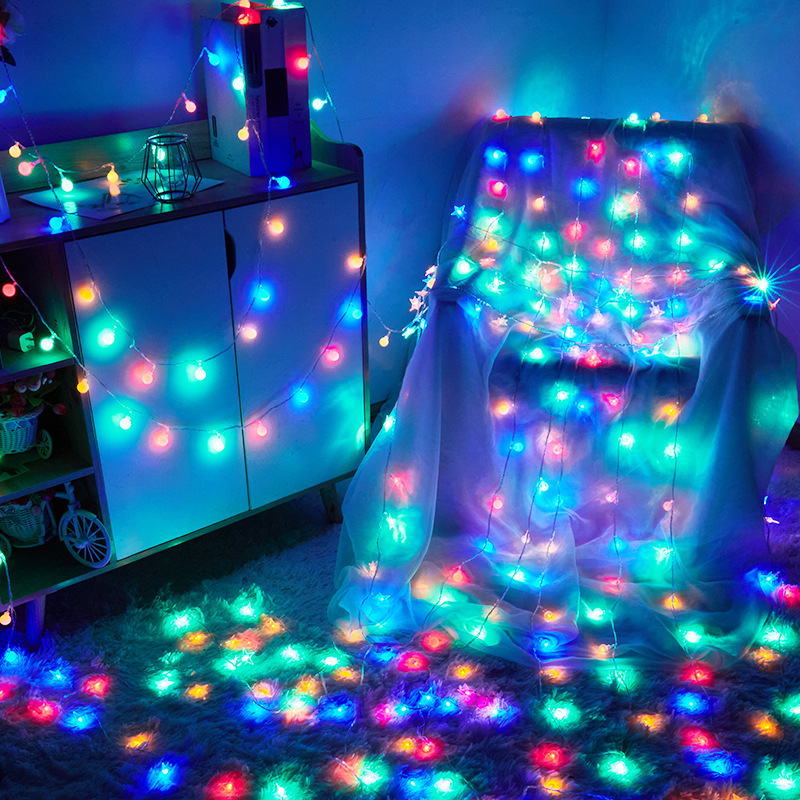 Camping light string wholesale led solar atmosphere light round sky curtain star light decoration stall outdoor small colored lights