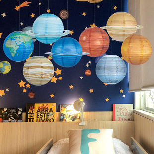 Amazon Hot Planet Lantern Decoration Space Theme Planet Paper Lantern Round Children's Birthday Holiday Party