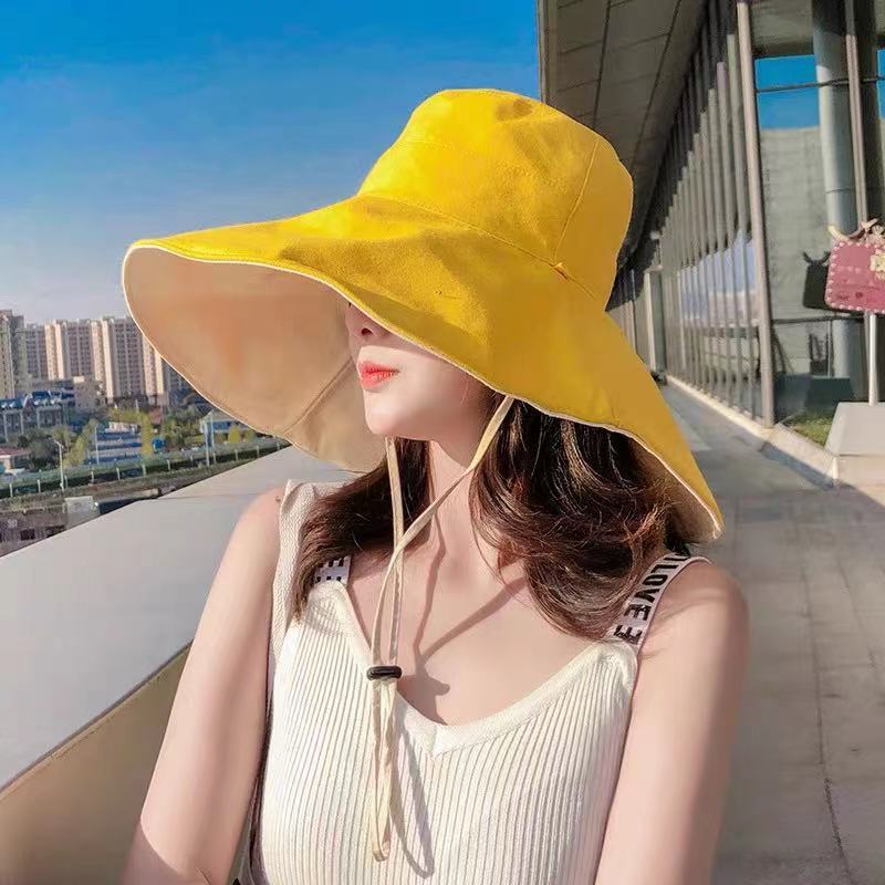 Sunscreen Hat Outdoor Sun Hat Oversized Brim Double-Sided Fisherman Hat Women's Summer Korean Foldable Spring and Summer Sun Hat