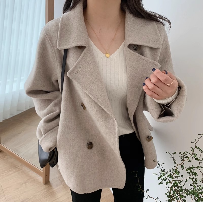 Blazer da donna in misto lana di ispirazione francese, cappotto oversize doppiopetto, elegante capospalla autunno/inverno_voghion.com