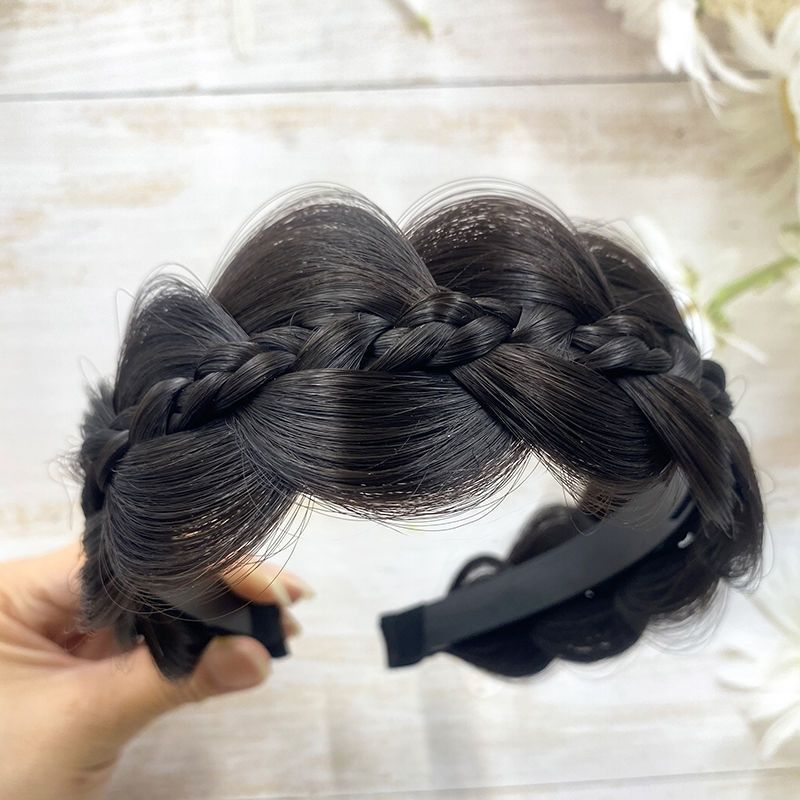 Wig Hair Hoop Women's New Elevated Cranium Calabash Braid Imitation Full Human Hair Traceless Sandwich Fish Bone Braid Pressure Hair Hoop