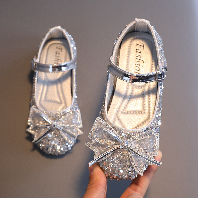 Girls Princess Crystal Shoes Small Leather Shoes 2022 Spring and Autumn New Fashion Bow Little Girls Children Shoes