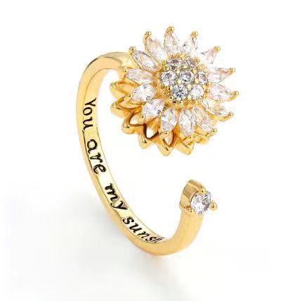 Cross-border Amazon adjustable sunflower rotating ring for women, sunflower ring manufacturer wholesale