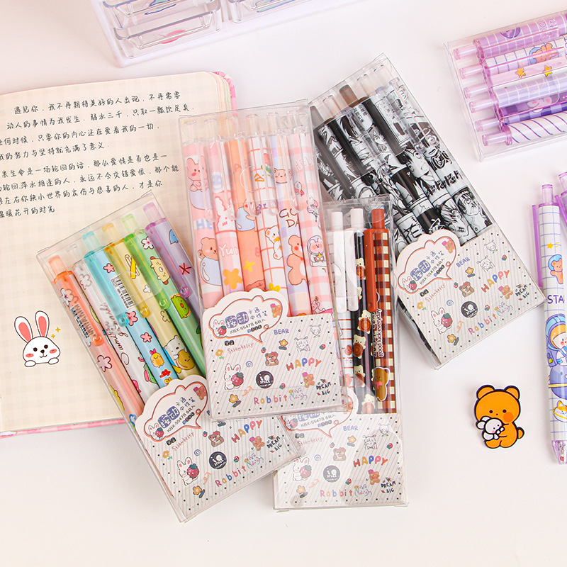 Cartoon Cute Press Gel Pen High Color Value Black 0.5 Student Ink Pen ins Wind Press Type Writing Gel Pen