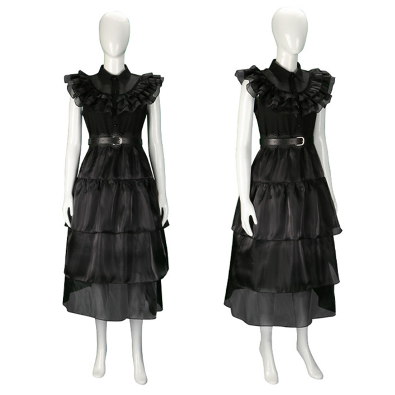 Adams family cos costume gauze skirt Wednesday black cosplay retro cosplay black gauze