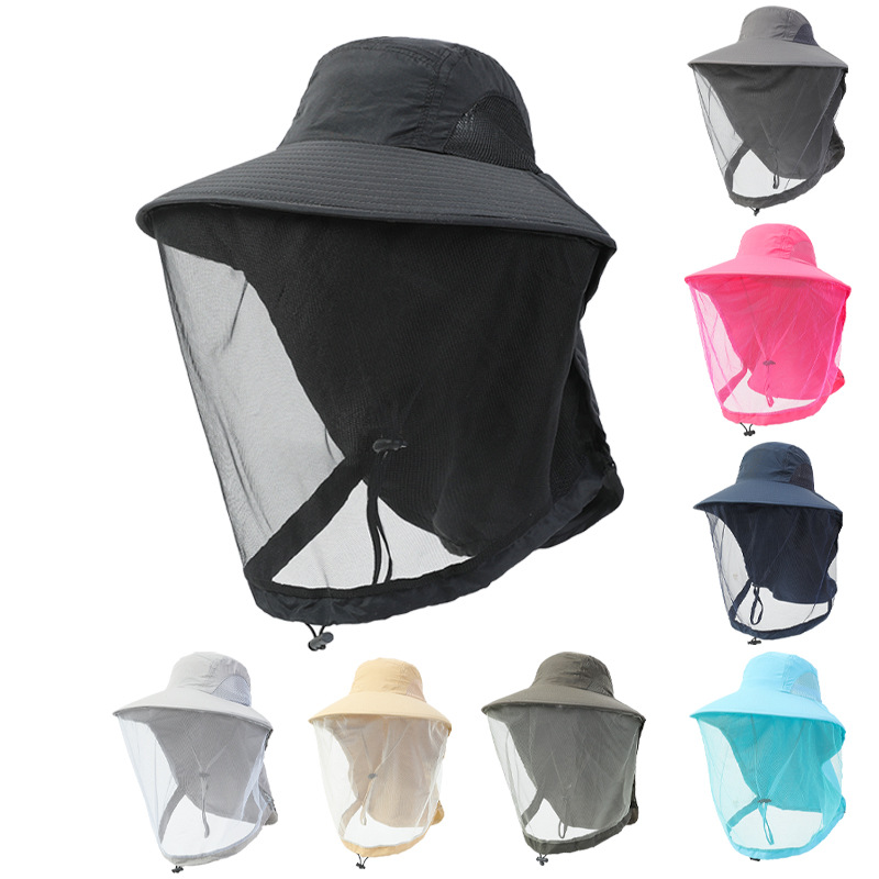 Anti-mosquito Hat Outdoor Fishing Hat Men's Face Covering Sunscreen Breathable Mesh Mask Night Fishing Anti-insect Women's Anti-bee Hat