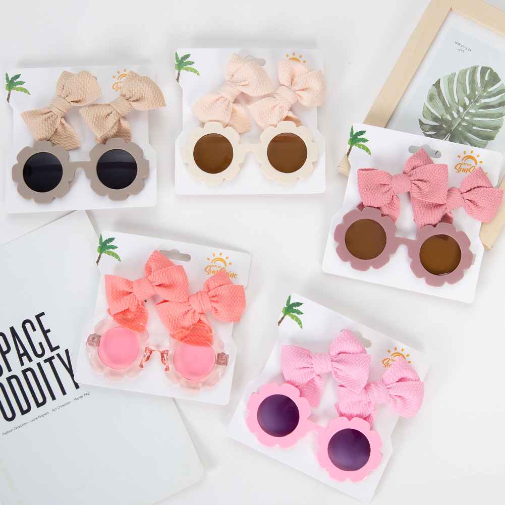 Children's Sunflower Sunglasses Hairpin Set Fashion Simple Boys and Girls Baby Anti-ultraviolet Eye Protection Toy Sunshade Mirror