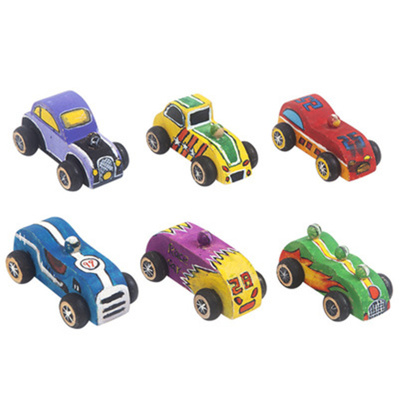 Children's wooden log color graffiti mini car kindergarten hand-painted diy painting wooden toys