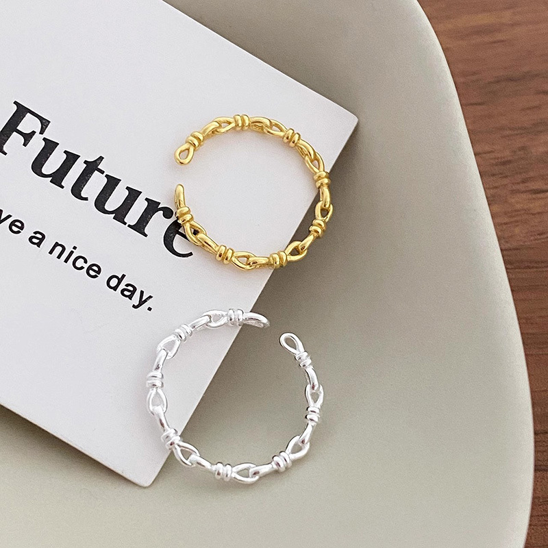 Anillo tejido con nudo de plata esterlina s925 para mujer, estilo frío, diseño de nicho, cadena sencilla que combina con todo._voghion.com