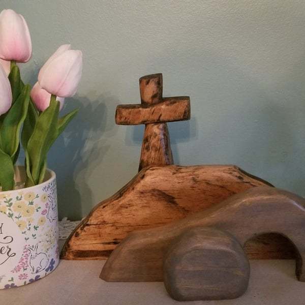 The empty tomb Easter Sceneクロスイースターライブ木制装饰テーブル置物|undefined