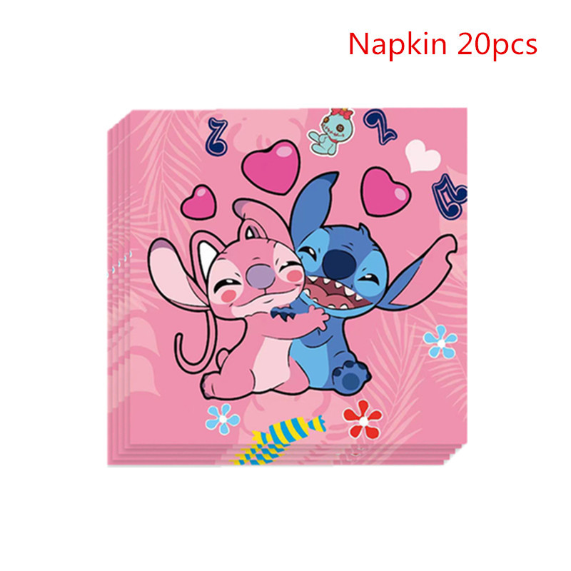 Amazon New Pink Stitch Birthday Party Tableware Decorative Paper Tray Cup Tissue Balloon Set Supplies