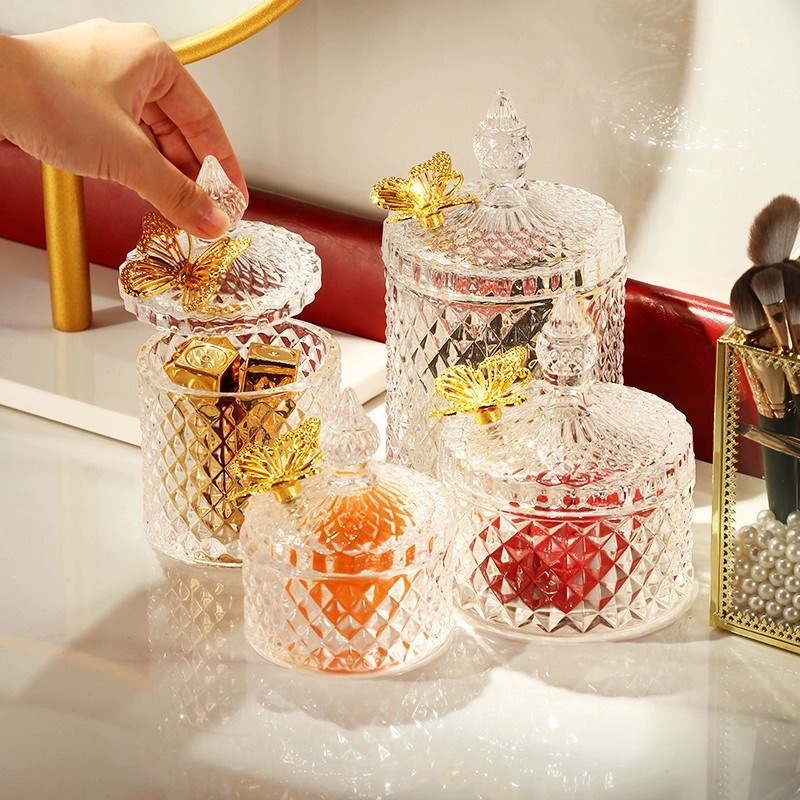 轻奢玻璃糖果罐创意精致客厅装饰储物罐收纳摆件复古玻璃罐子批发