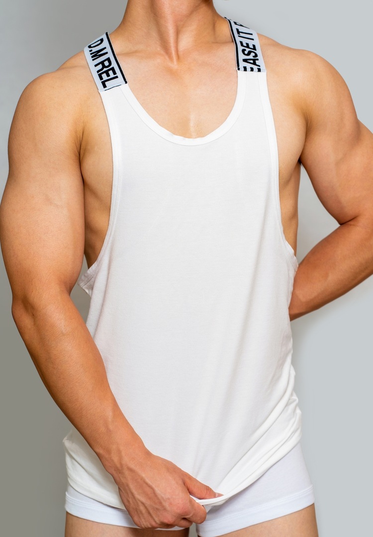 D.M Men's Underwear Vest Sexy Letter Solid Color Denim Sports Fitness Sling Loose Pajamas Home Casual