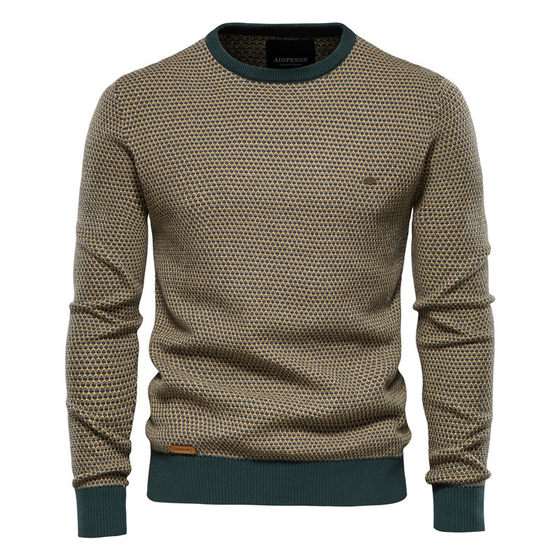 Knitted Top Men's Foreign Trade Base Autumn and Winter Men's Crewneck Men's Personalized Men's Pullover Warm