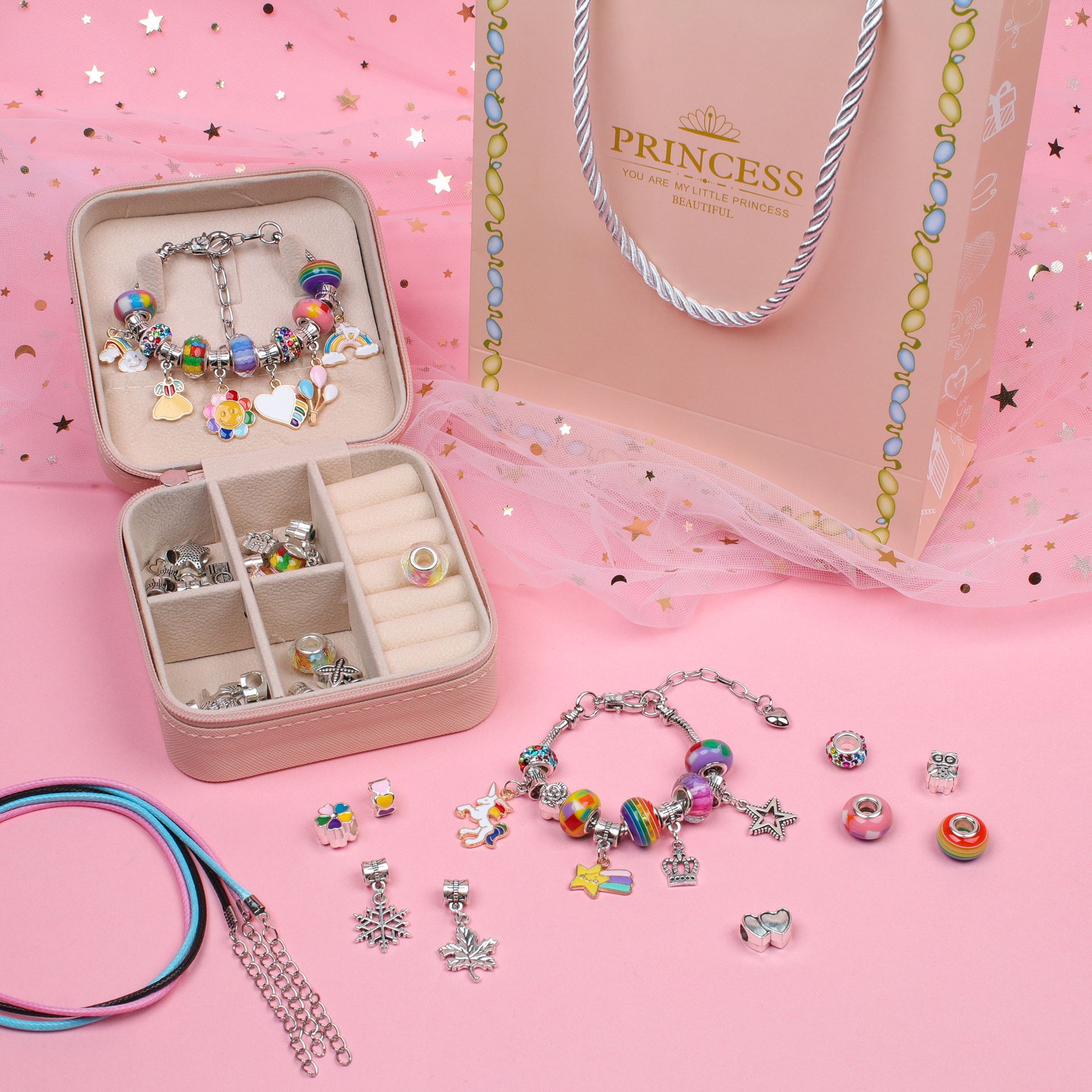 Popular children's jewelry educational creative diy crystal beaded bracelet girl's birthday gift gift box suit