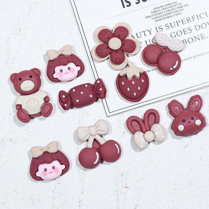 New Wine Red Strawberry Smiley Cherry Girls Bear Rabbit DIY Mobile Phone Case Children's Hair Card Accessories