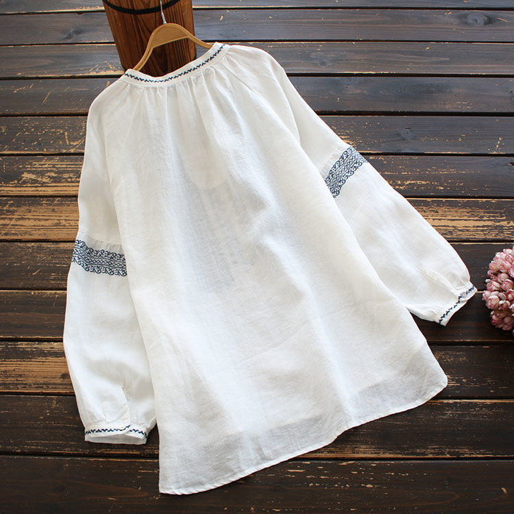 2023 Spring and Summer New Shirt Large Size Cotton Linen Long Sleeve Loose Top for Women