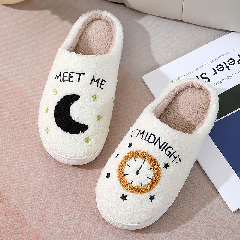 2023 new cross-border winter cotton slippers men and women couple home moon clock warm indoor cotton slippers wholesale