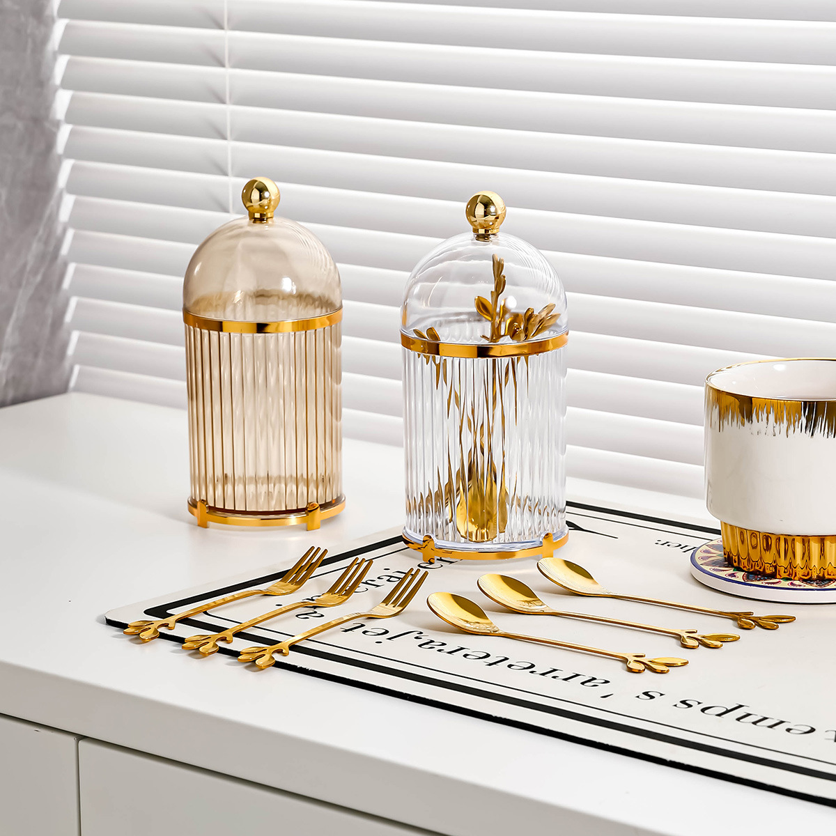 Fork Fruit Fork Light Luxury Household Set Stainless Steel Cake Fork with Jar Small Plate Advanced Fruit Sign Storage Box