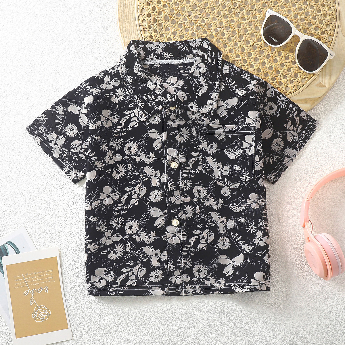 Children's shirt boys' and girls' lapel shirt summer baby short sleeve South Korea floral shirt doll shirt wholesale