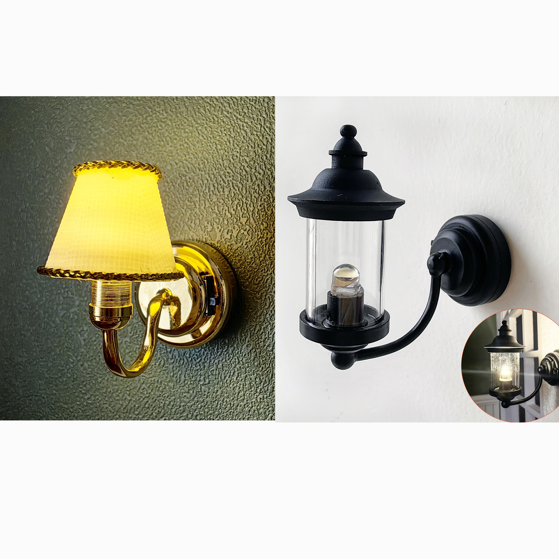 Mini miniature wall lamp model 12 points 6 points BJD doll house accessories scene props battery lights can be lit
