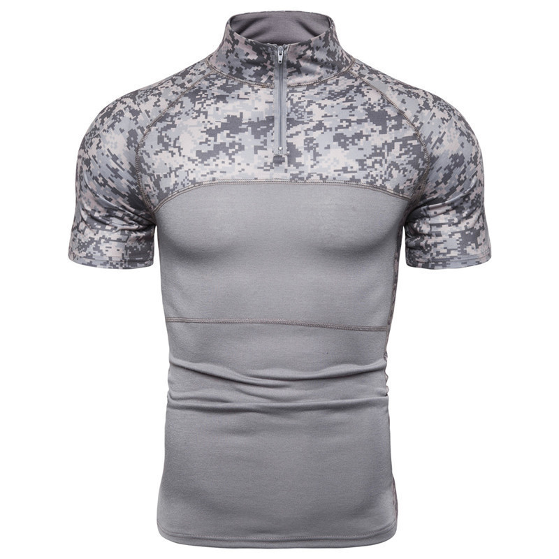 Cross-border 2021 Summer Outdoor Short-sleeved Slim-fit Camouflage Casual Sports Collar Zipper Youth Tactical T-shirt