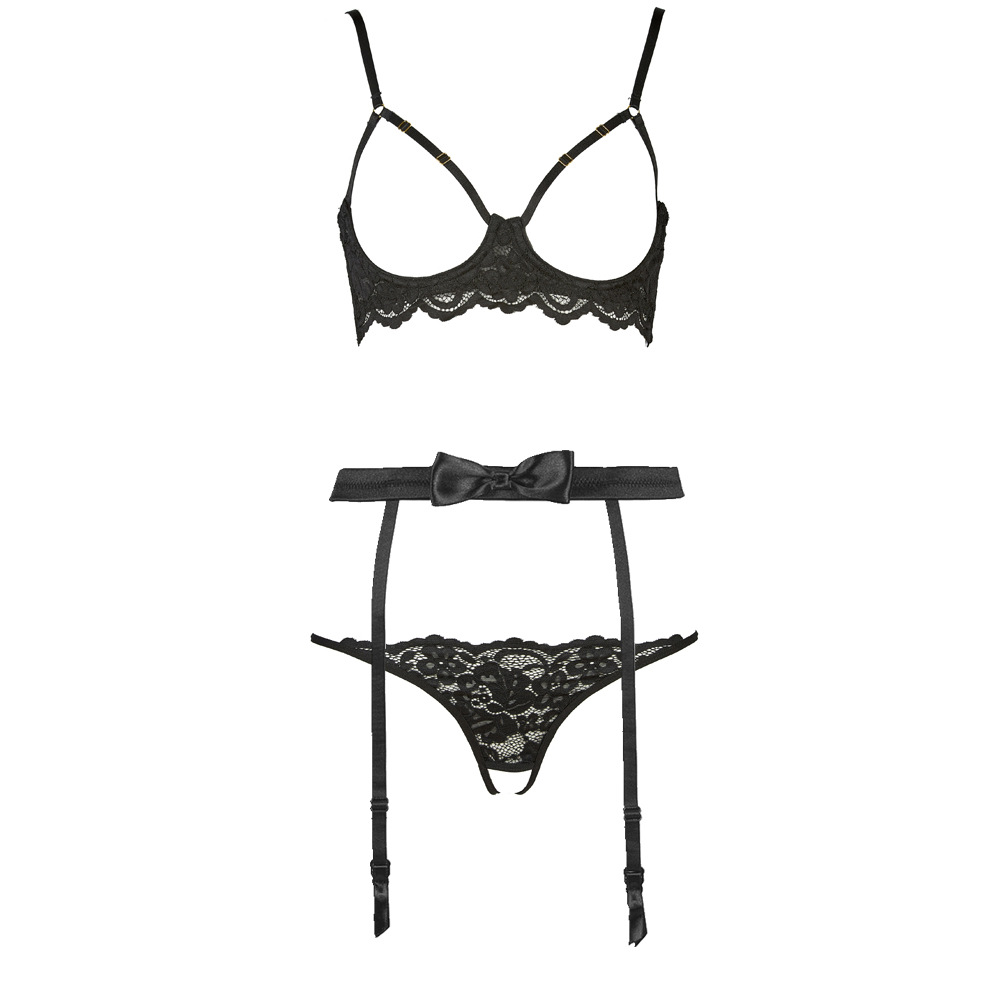FQ2680 Black Lace Exposure Hollow-out Bra Low Waist Open Crotch Free Take-off Underwear Sexy Underwear Set Women's Sling