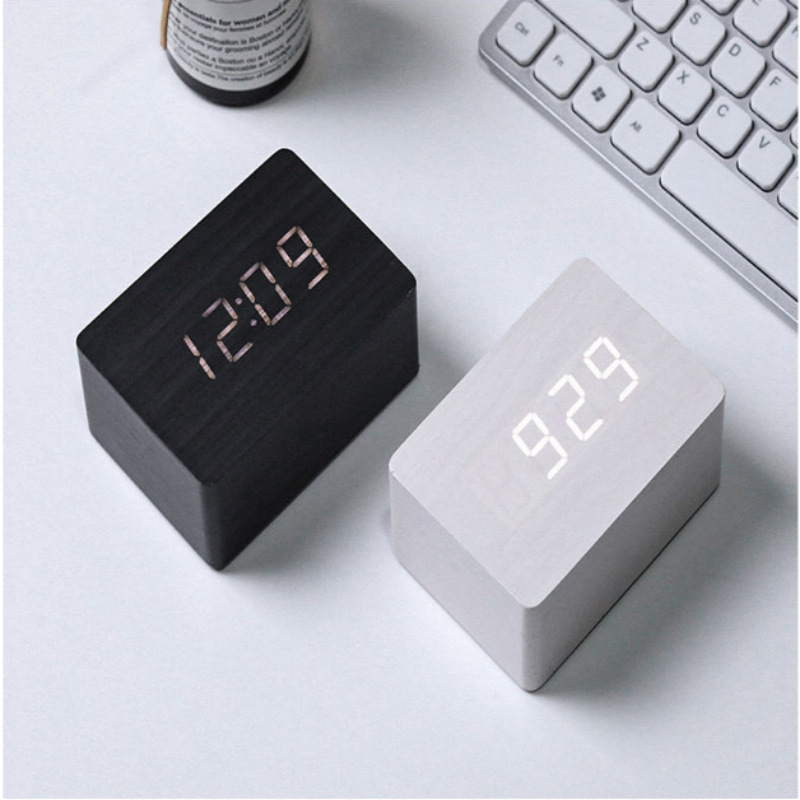 Multifunctional creative home electronic clock LED wooden clock silent voice control student alarm clock factory wholesale desk clock