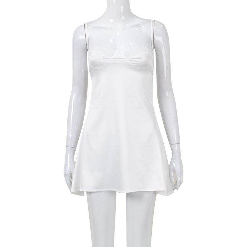 Women's low-cut short lace stitching sexy hot girl casual home high waist sling dress tide