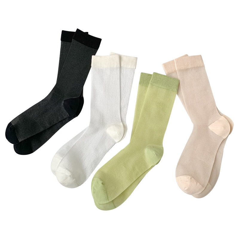 Socks women's summer anti-hook silk ultra-thin elastic transparent pressure socks ins tide solid color cotton calf socks pile socks wholesale