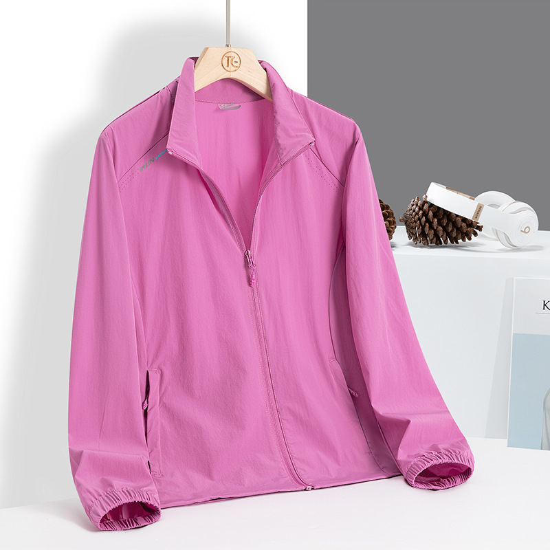 Couple old dad wear Ice Silk lightweight breathable stand collar coat summer UV protection single layer hooded sun protection clothing