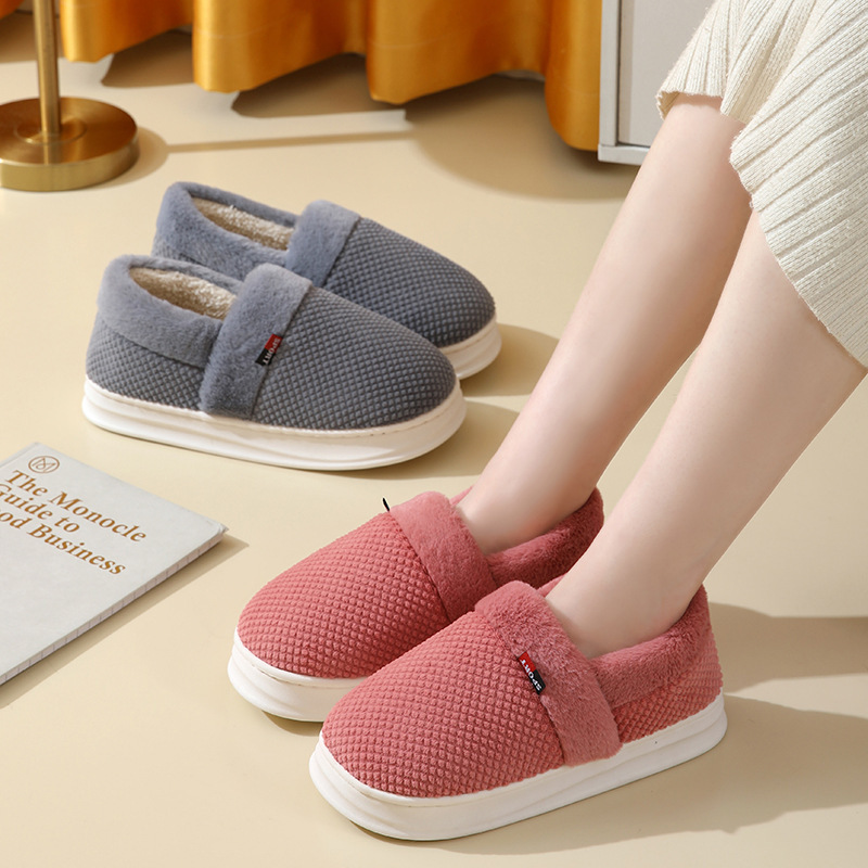 Cotton slippers men's winter warm thick-soled 2023 new plush shoes flat all-match cotton-padded shoes women's outer wear fleece-lined