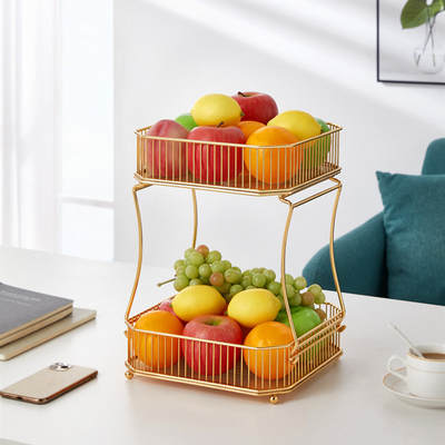 Nordic-style Removable Double-layer Fruit Basket Iron Living Room Kitchen Desktop Storage Rack Fruit and Vegetable Snack Storage Basket