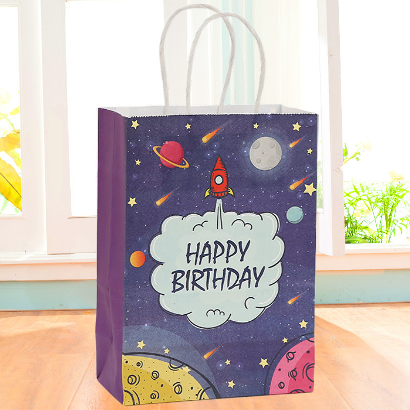 Anime Astronaut Kraft Paper Bag Storage Bag Cosmic Cartoon Shopping Clothing Packaging Bag Star Party Gift Bag