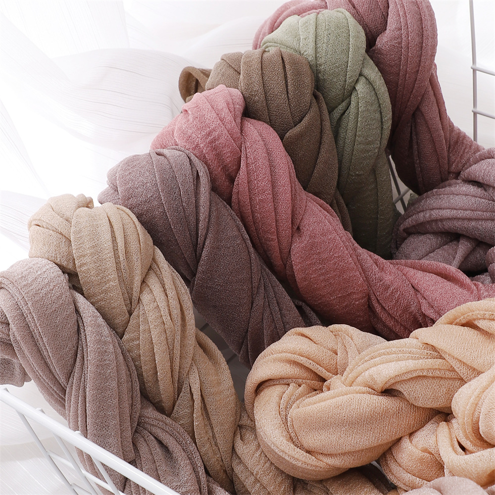 International Station New Spot Solid Color Breathable Soft Bark Pleated Micro Elastic Commuter Wind Wrinkle Turban Scarf