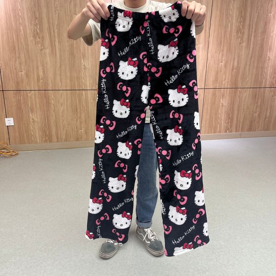 Cartoon Cat Christmas fleece-lined Pajama Pants Women's Home Casual Fall/Winter Flannel Pants Home Wear