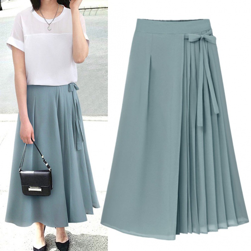 2023 Foreign Trade Spring and Summer New Korean Style Pleated Chiffon Trousers Large Size Elasticated Waist Casual Pants Skirt