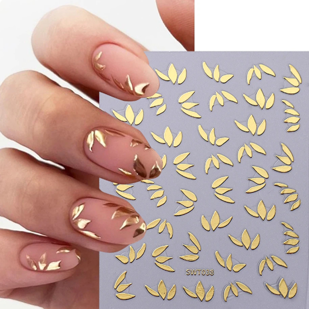 New nail stickers wholesale gilding three-color leaves painted hollow flower black and white star nail adhesive stickers