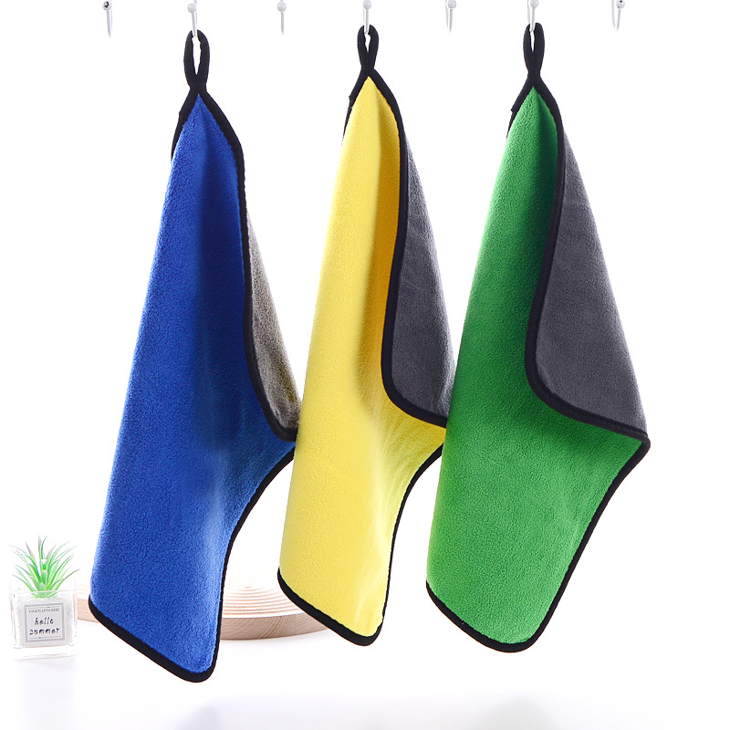 Coral fleece car towel fine fiber absorbent double-sided color thick large car cleaning towel can be printed logo wholesale
