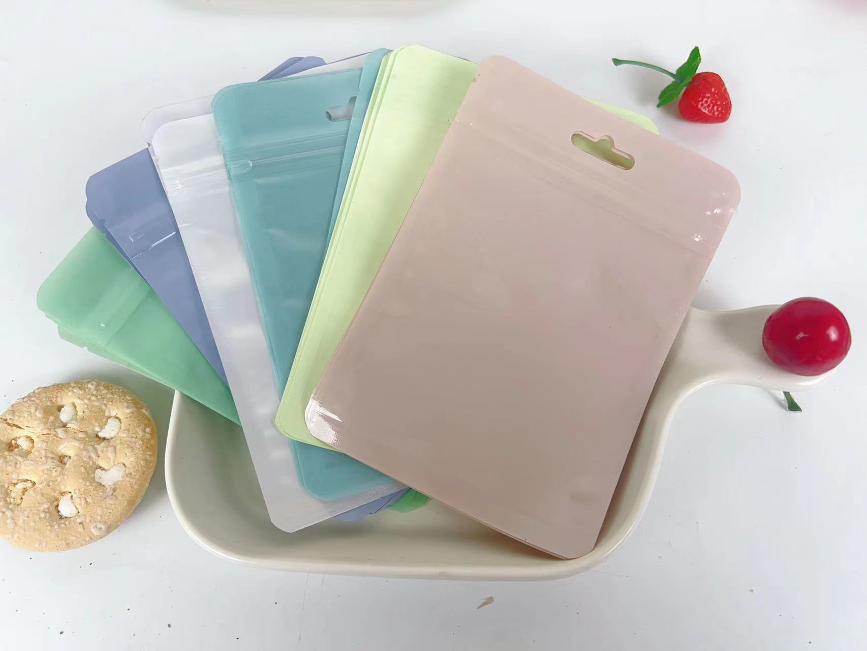 Macaron Self-sealing Bag Ins Holographic Bag Thickened Transparent Color Bone Bag Small Jewelry Packaging Bag Storage Packaging Bag