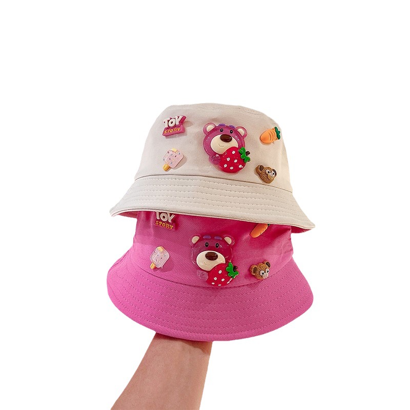 Strawberry Bear Korean Style Children's Fisherman Hat Baby Boys and Girls Spring and Autumn Children's Basin Hat Sunshade Sunscreen Cute Hat