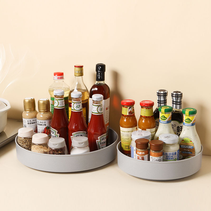 Rotatable Seasoning Plate Storage Rack Kitchen Storage Artifact Desktop Multi-function Non-slip Storage Plate Round Table