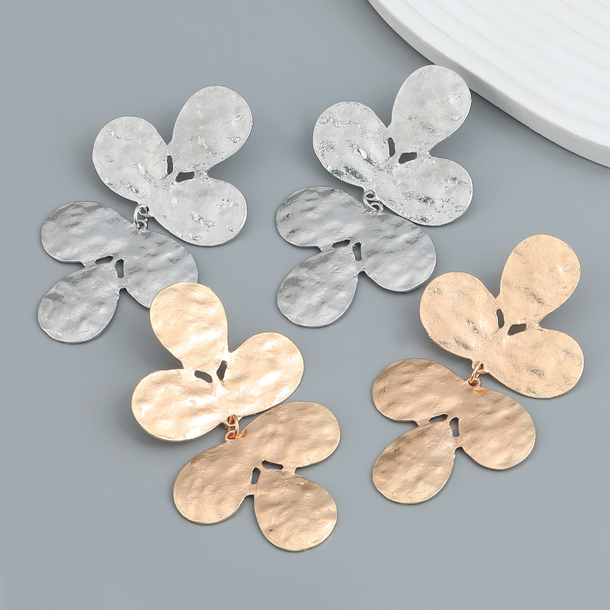 春季新款花卉耳環歐美耳飾女潮流金屬感合金花朵飾品批發earrings