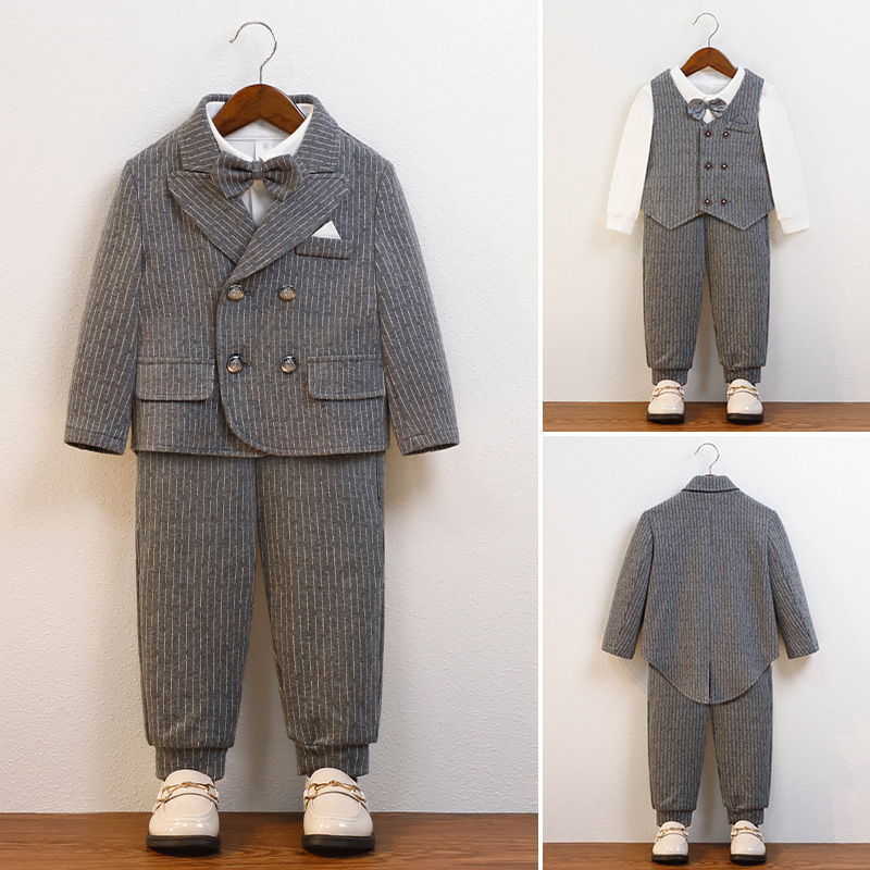Children's suit baby's one-year-old dress boy's handsome British infant vest three-piece suit 100-day catch week suit